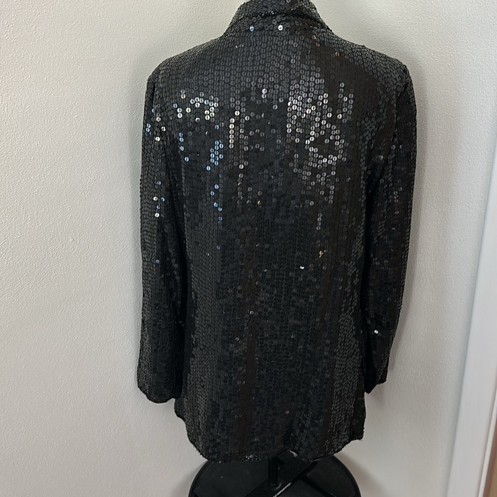 Vintage 100% silk sequin bead black jacket blazer medium m cocktail - Picture 3 of 6